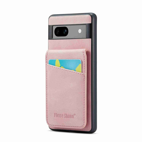 Fierre Shann Crazy Horse Card Holder Back Cover PU Phone Case for Google Pixel 8 - Pink