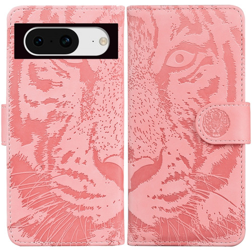 Tiger Embossing Pattern Flip Leather Phone Case for Google Pixel 8 - Purple