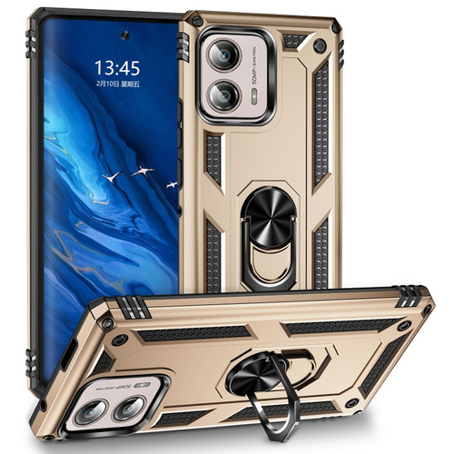 Shockproof TPU + PC Phone Case with Holder for Motorola Edge+ 2023 - Gold