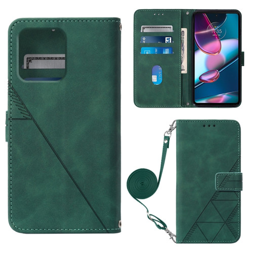 Crossbody 3D Embossed Flip Leather Phone Case for Motorola Edge+ 2023 - Dark Green