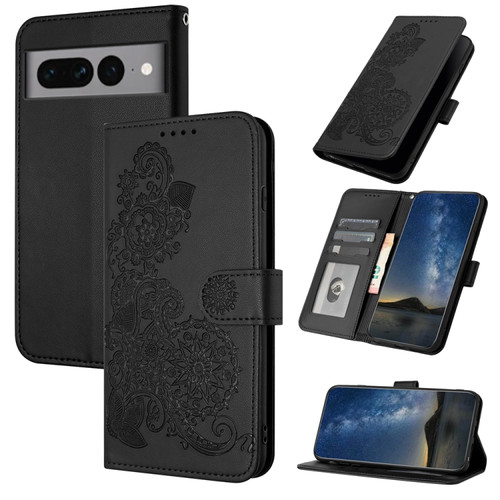 Datura Flower Embossed Flip Leather Phone Case for Google Pixel 7 Pro - Black