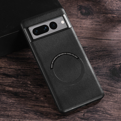 Magsafe Magnetic Ring Leather Texture Phone Case for Google Pixel 7 Pro - Black