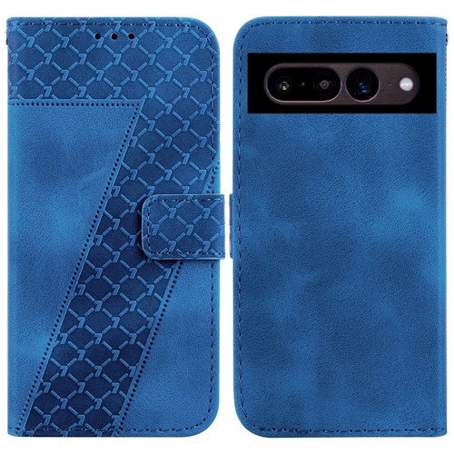 7-shaped Embossed Leather Phone Case for Google Pixel 7 Pro - Blue