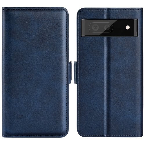 Dual-side Magnetic Buckle Leather Phone Case for Google Pixel 7 Pro - Dark Blue