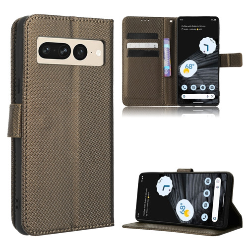 Diamond Texture Leather Phone Case for Google Pixel 7 Pro - Brown