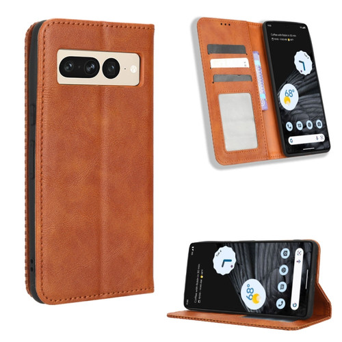 Magnetic Buckle Retro Texture Leather Phone Case for Google Pixel 7 Pro - Brown