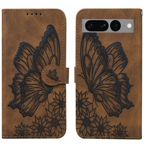Retro Skin Feel Butterflies Embossing Horizontal Flip Leather Phone Case for Google Pixel 7 Pro - Brown