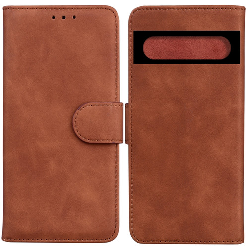 Skin Feel Pure Color Flip Leather Phone Case for Google Pixel 7 Pro - Brown