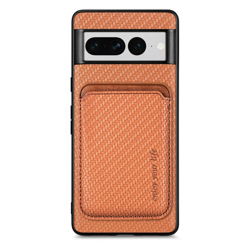 Carbon Fiber Leather Card Magsafe Phone Case for Google Pixel 7 Pro - Brown