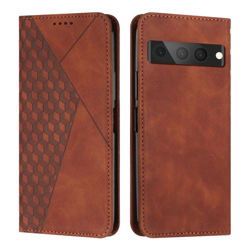 Diamond Splicing Skin Feel Magnetic Leather Phone Case for Google Pixel 7 Pro - Brown