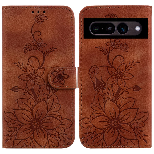 Lily Embossed Leather Phone Case for Google Pixel 7 Pro - Brown