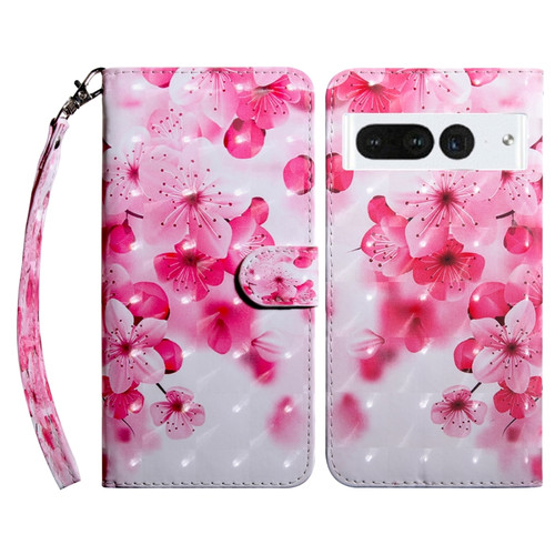 3D Painted Leather Phone Case for Google Pixel 7 Pro - Red Flower