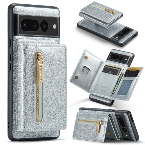 DG.MING M3 Series Glitter Powder Card Bag Leather Case for Google Pixel 7 Pro - Silver