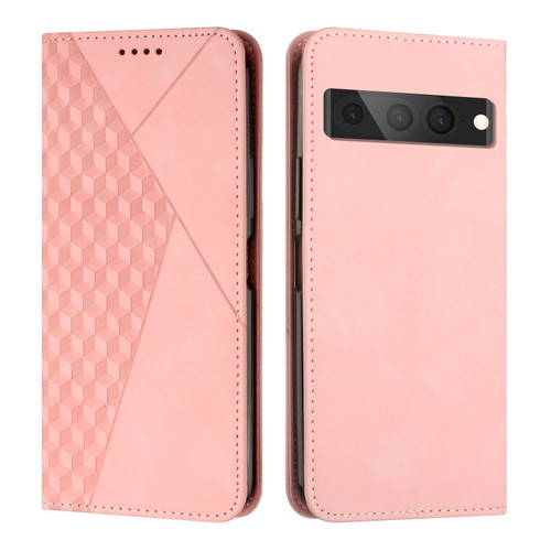 Diamond Splicing Skin Feel Magnetic Leather Phone Case for Google Pixel 7 Pro - Rose Gold