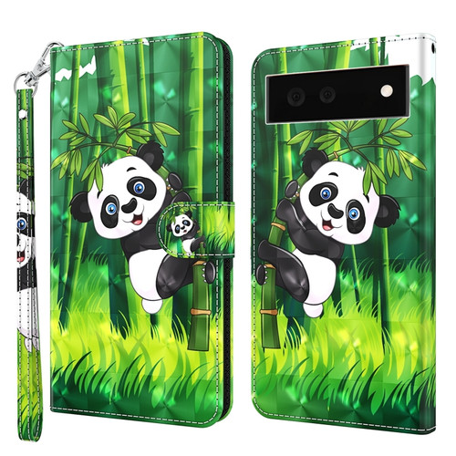 3D Painting Pattern TPU + PU Leather Phone Case for Google Pixel 7 Pro - Panda Climbing Bamboo