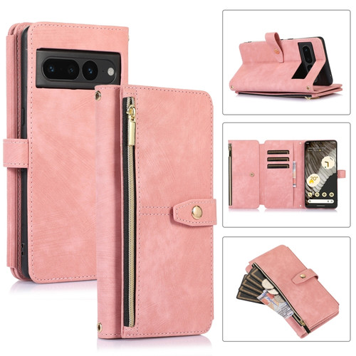 Dream 9-Card Wallet Zipper Bag Leather Phone Case for Google Pixel 7 Pro - Pink