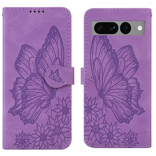 Retro Skin Feel Butterflies Embossing Horizontal Flip Leather Phone Case for Google Pixel 7 Pro - Purple