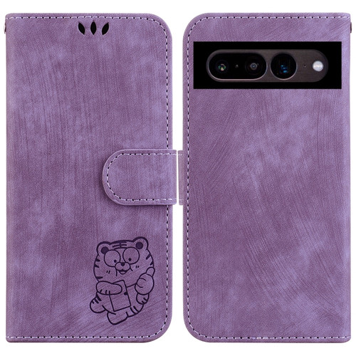 Little Tiger Embossed Leather Phone Case for Google Pixel 7 Pro - Purple