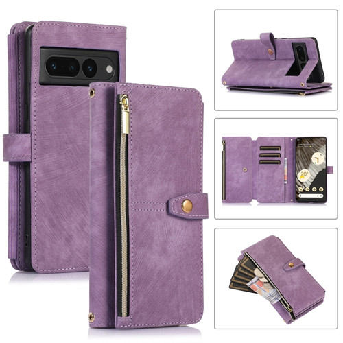 Dream 9-Card Wallet Zipper Bag Leather Phone Case for Google Pixel 7 Pro - Purple