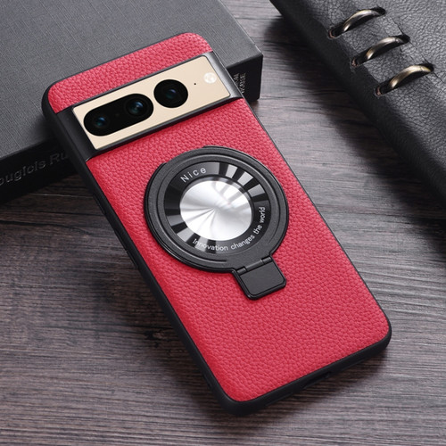 Litchi Texture MagSafe Magnetic Ring Phone Case for Google Pixel 7 Pro - Red