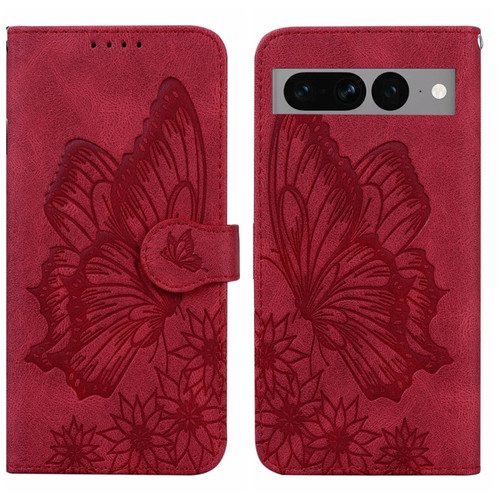 Retro Skin Feel Butterflies Embossing Horizontal Flip Leather Phone Case for Google Pixel 7 Pro - Red