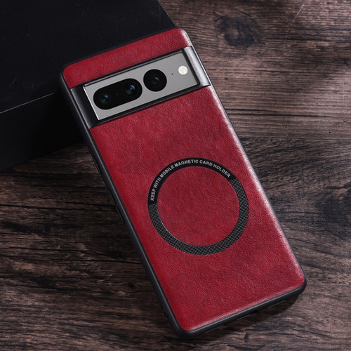 Magsafe Magnetic Ring Leather Texture Phone Case for Google Pixel 7 Pro - Red