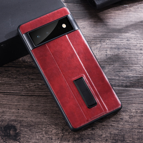 PC + Leather Texture Protective Phone Case with Metal Holder for Google Pixel 7 Pro - Red