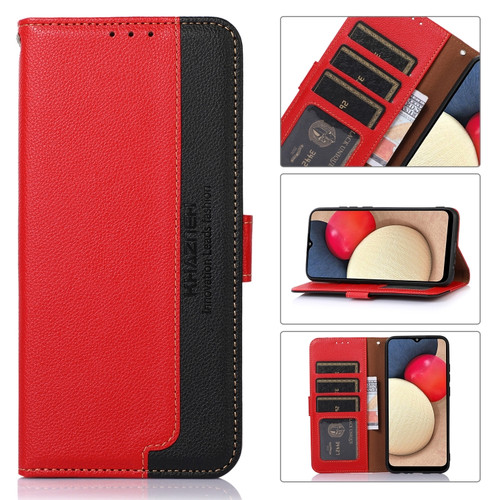 KHAZNEH Litchi Texture Leather RFID Phone Case for Samsung Galaxy A14 5G - Red