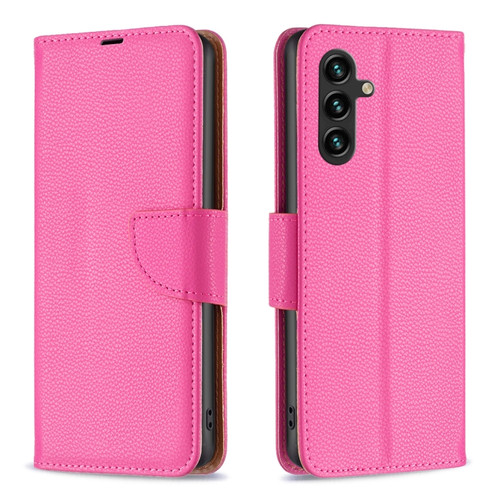 Litchi Texture Pure Color Leather Phone Case for Samsung Galaxy A14 5G - Rose Red