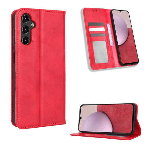 Magnetic Buckle Retro Texture Leather Phone Case for Samsung Galaxy A14 5G - Red