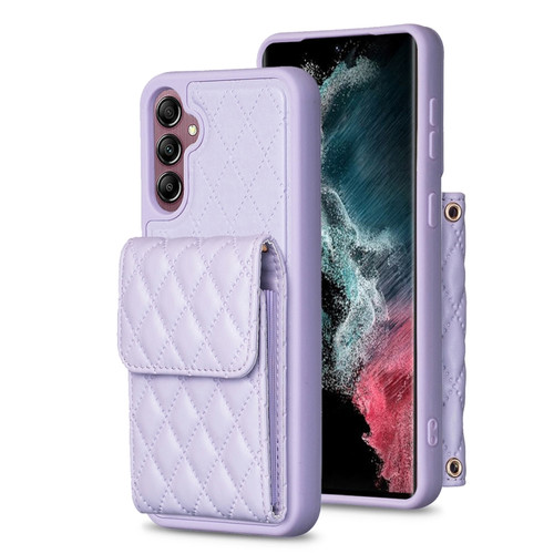 Vertical Wallet Rhombic Leather Phone Case for Samsung Galaxy A14 5G - Purple