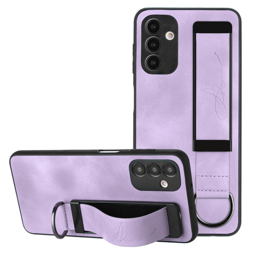Wristband Holder Leather Back Phone Case for Samsung Galaxy A14 5G - Purple