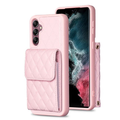 Vertical Wallet Rhombic Leather Phone Case for Samsung Galaxy A14 5G - Pink