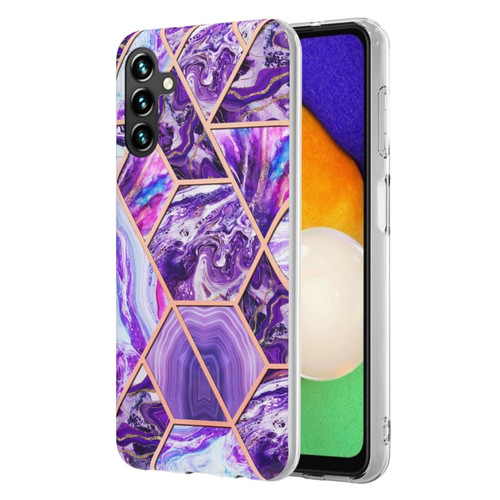 Electroplating IMD Splicing Dual-side Marble TPU Phone Case for Samsung Galaxy A14 5G - Dark Purple