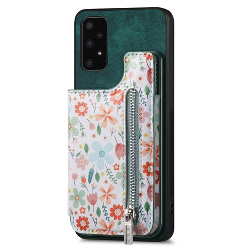 Retro Painted Zipper Wallet Back Phone Case for Samsung Galaxy A14 5G - Green