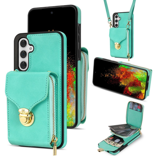 Zipper Hardware Card Wallet Phone Case for Samsung Galaxy A14 5G - Mint Green