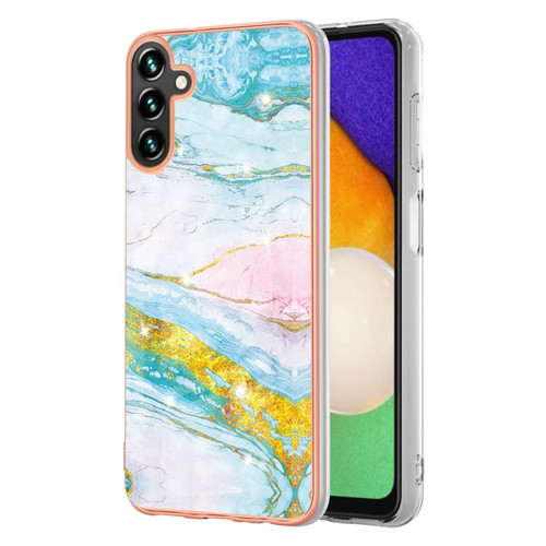 Electroplating Marble Dual-side IMD TPU Phone Case for Samsung Galaxy A14 5G - Green 004