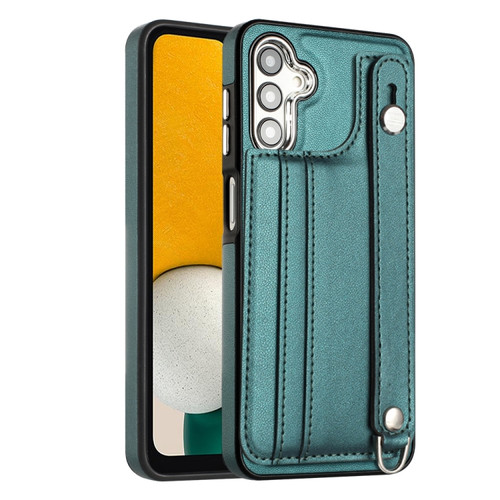 Shockproof Leather Phone Case with Wrist Strap for Samsung Galaxy A14 5G - Green