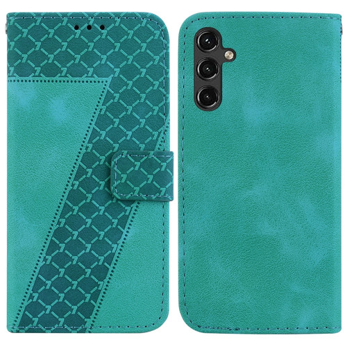 7-shaped Embossed Leather Phone Case for Samsung Galaxy A14 5G - Green