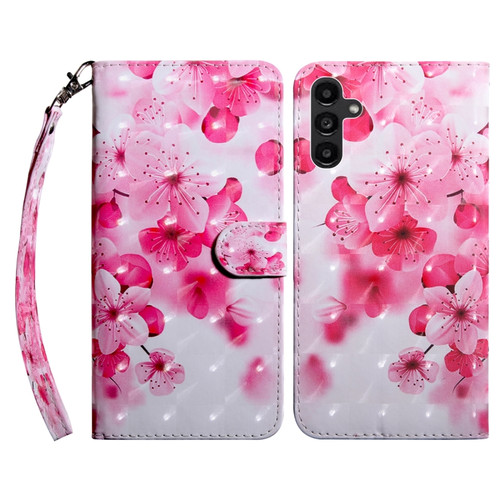 3D Painted Leather Phone Case for Samsung Galaxy A14 5G - Red Flower