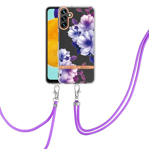 Flowers and Plants Series IMD TPU Phone Case with Lanyard for Samsung Galaxy A14 5G - Purple Begonia