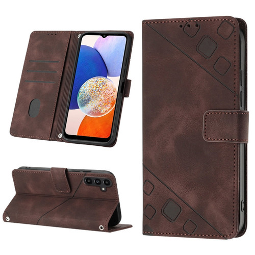 Skin-feel Embossed Leather Phone Case for Samsung Galaxy A14 5G - Brown