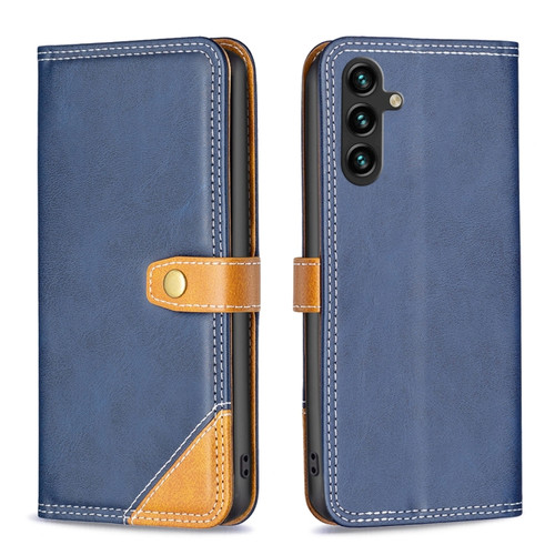 Color Matching Double Sewing Thread Leather Phone Case for Samsung Galaxy A14 5G - Blue