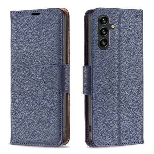 Litchi Texture Pure Color Leather Phone Case for Samsung Galaxy A14 5G - Blue