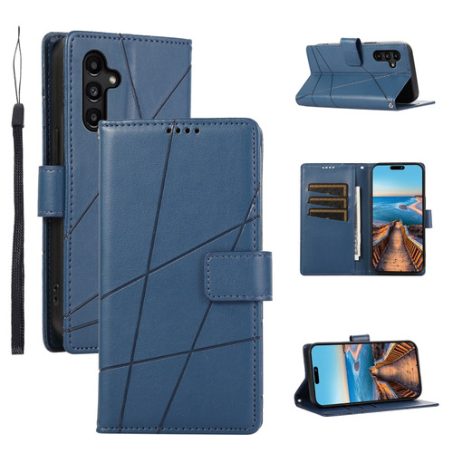 PU Genuine Leather Texture Embossed Line Phone Case for Samsung Galaxy A14 5G - Blue