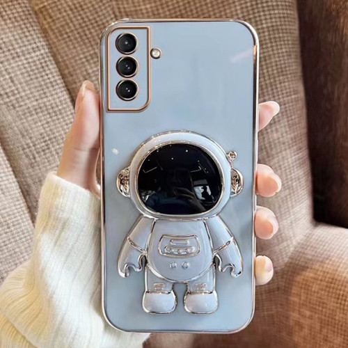 Electroplating Astronaut Holder Phone Case for Samsung Galaxy A14 5G - Blue
