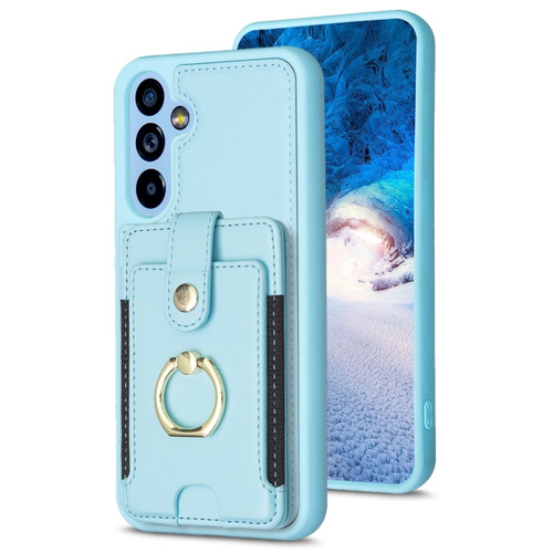 BF27 Metal Ring Card Bag Holder Phone Case for Samsung Galaxy A14 5G - Blue