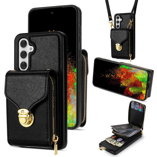 Zipper Hardware Card Wallet Phone Case for Samsung Galaxy A14 5G - Black