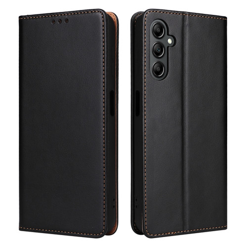 Fierre Shann PU Genuine Leather Texture Leather Phone Case for Samsung Galaxy A14 5G - Black