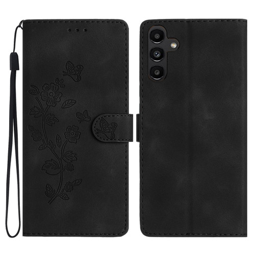 Flower Butterfly Embossing Pattern Leather Phone Case for Samsung Galaxy A14 5G - Black